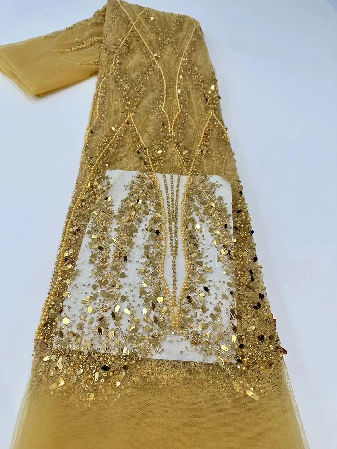 

African Tulle Sequins Lace New Design French Beads Mesh Bridal Lace Embroidery Net Fabric for Woman Party Wedding Dress HHL5892
