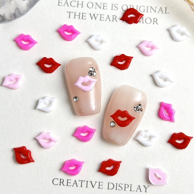 50PCS 3D Acrylic Nail Art Lip Print Charms Kiss The Lip Mark Accessories For Manicure Decor Nails Decoration Supplies Material