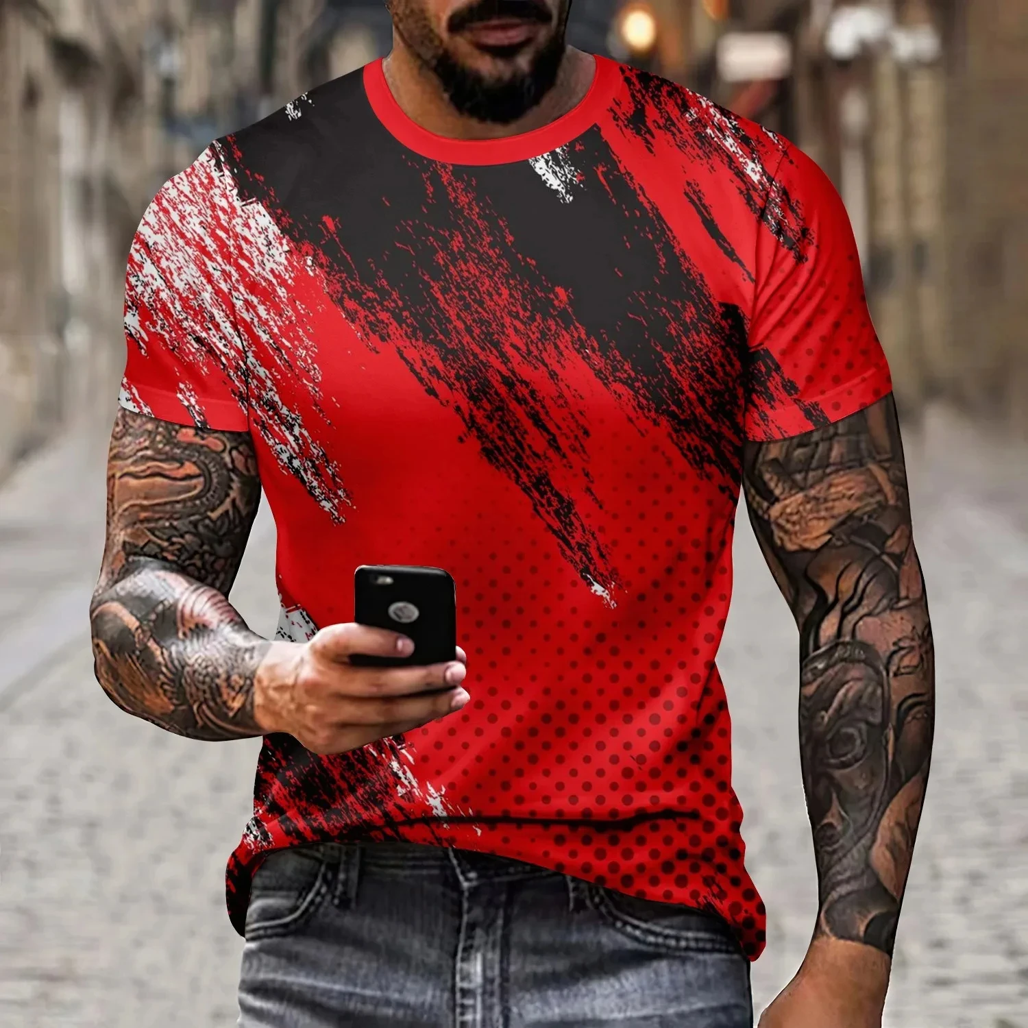 Summer Graffiti 3D Print Men\'s T-shirts Streetwear Polyester 0-Neck Loose Short Sleeve Tops Casual Loose Tee Shirts Men Clothing