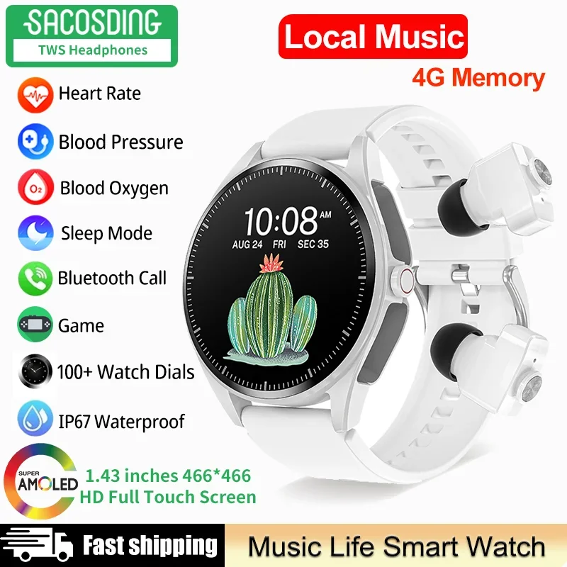 

Luxury 2 in 1 Smart Watch 4G RAM Local Music Bluetooth Call ENC Headphones AMOLED 466*466 Smart Watches For Women 2023 Clock Men