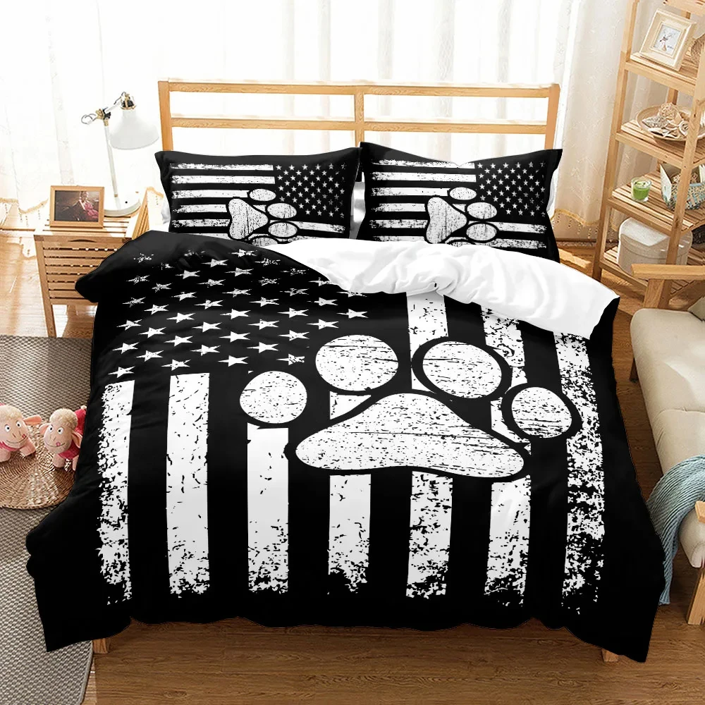 

Dog paw Star Stripes Banners Duvet Cover Set UK Single Double Queen US Twin Full King Size Bed Linen Set Duvet Cover Bed Set