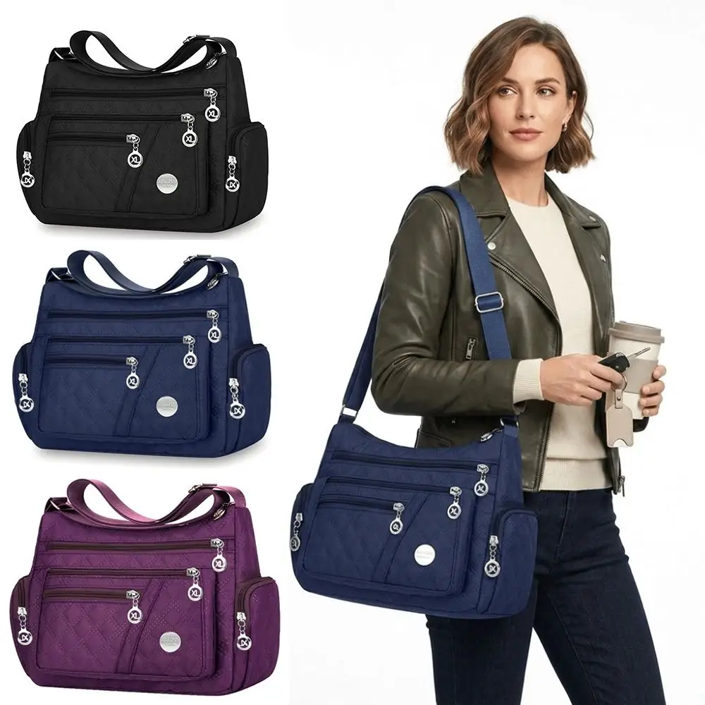 Versatile Square Shape Crossbody Bag Oxford Zipper Closure Shoulder Bag Multi-layer Large Capacity Messenger Bag's Daily Use
