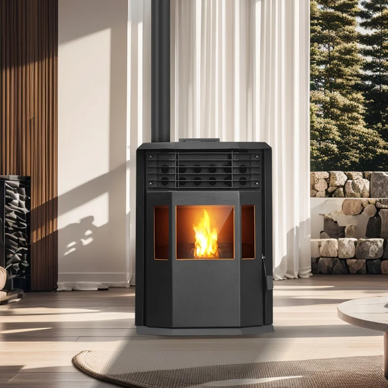 Modern biomass wood wall-mounted granular stove fireplace smokeless remote control
