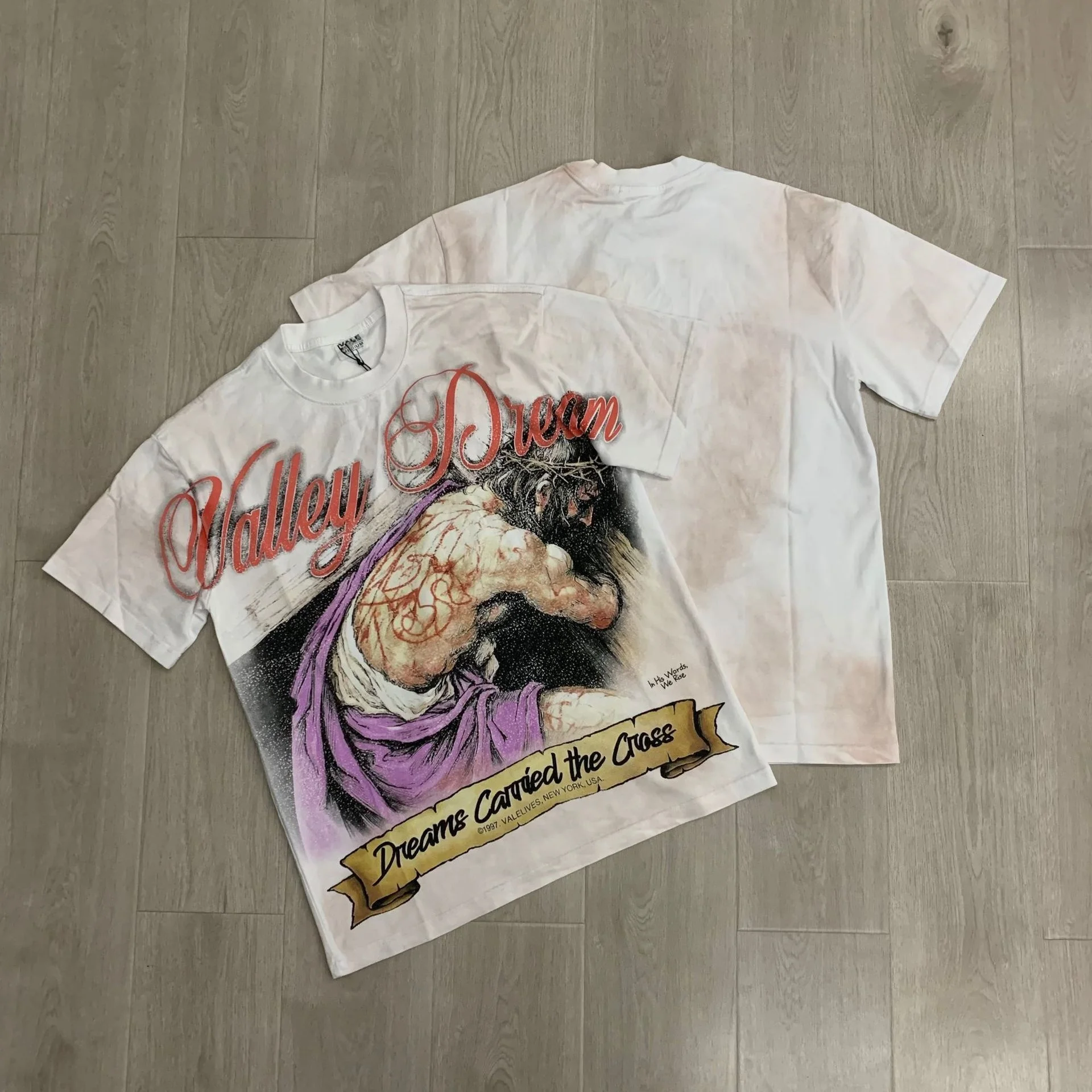 VALE FOREVER High Street Retro Character Print Acid Washed Oversized Unisex Tee