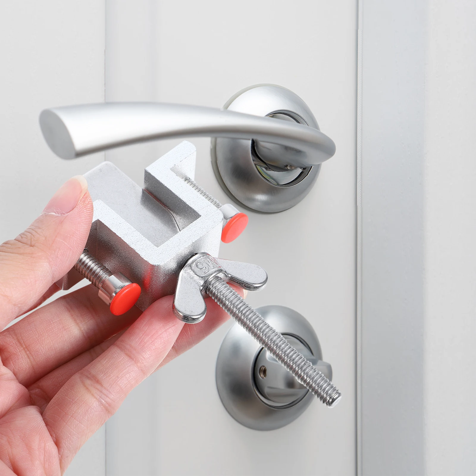 

Portable Lock Security Tool for Hotel Home Office Silver Color Lightweight Compact Size Door Stopper Heavy Duty Door Lock