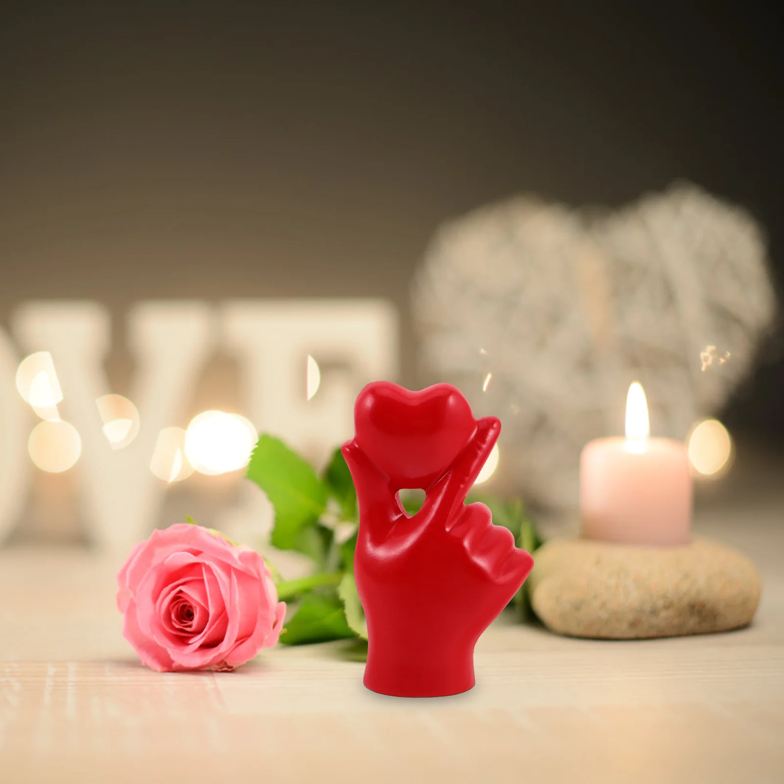 

Heart Shaped Hands Decorative Statue Elegant Desktop Love Symbol for Shelf Nightstand Bookshelf Contemporary Room Decor