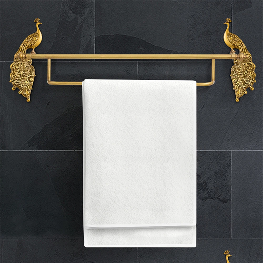 

Bathroom Organizer Towel Rack Light Luxury Brass Peacock Hanging Rod Decoration Home Bathroom Wall Hanging Retro Towel Holder