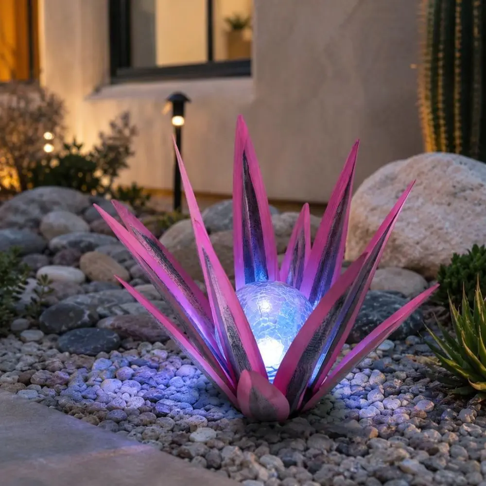 Solar Agave Garden Stake Light Outdoor Yard Decor LED Metal Plant Sculpture Waterproof Path Lawn Lamp Backyard Ornament
