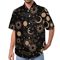 Sun Moon Stars Hawaii Shirt For Men Unique Cute Floral 3D Print Vacation Casual Streetwear Short Sleeved Clothes Plus Size Spain