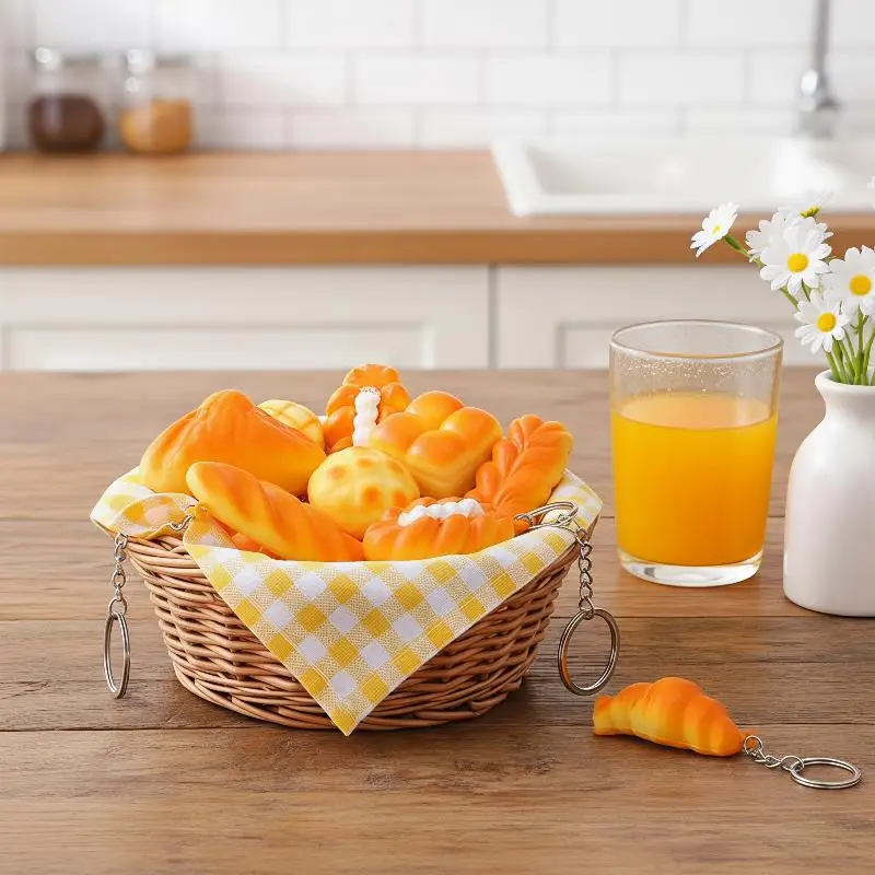Mini Artificial Bread Keychains Soft Realistic Touch School Bag Pendant Lovely Gifts for Teens Food Enthusiasts