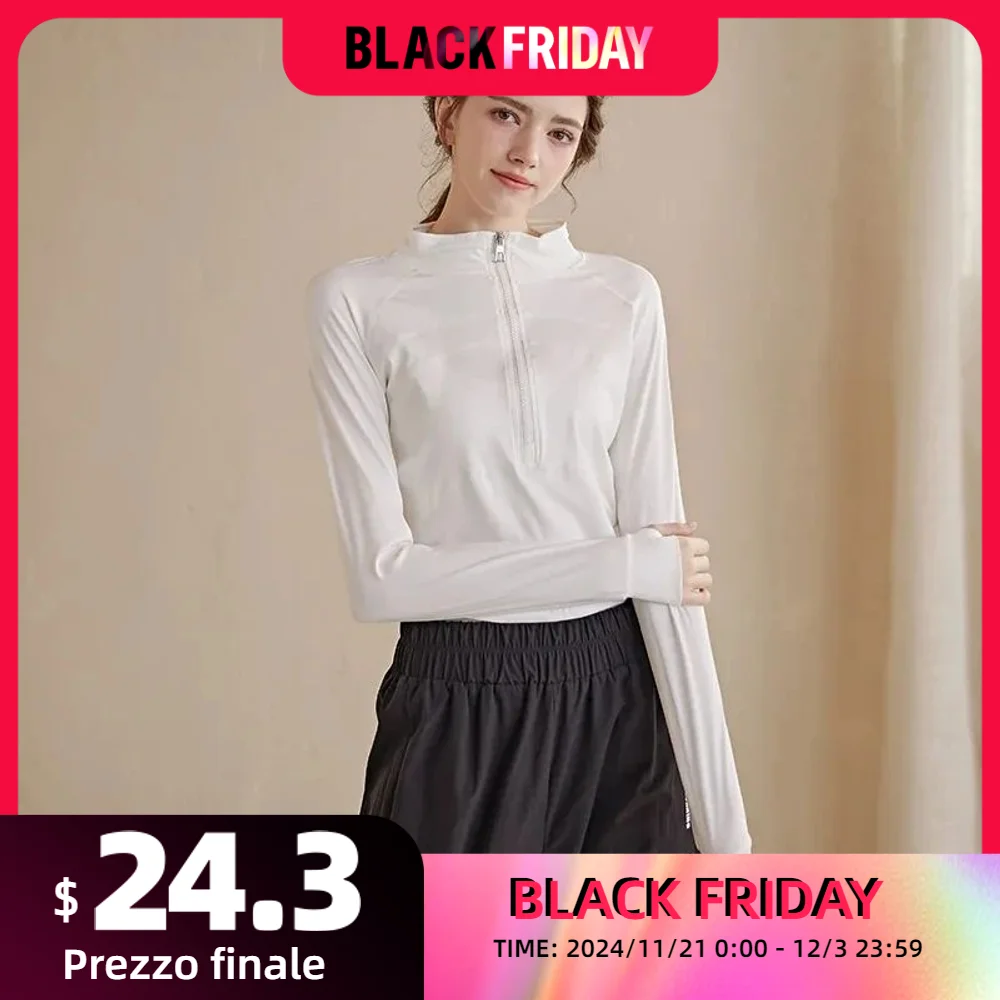 

Spring Autumn Half Zipper Yoga Clothing Women Long Sleeve Jacket Sports Tops Thin Running Fitness Clothing Slim Soft Elastic