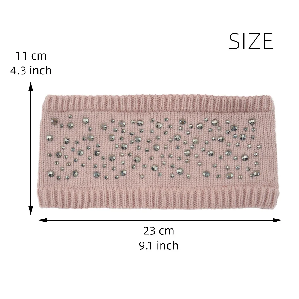 Silver Diamond Plush Hair Band Warm Wool Lining Knitting Headband Women Autumn Winter Ear Warmer Head Cover Hair Accessories