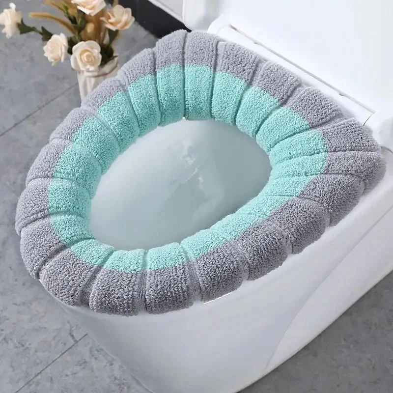 Thicker Soft Comfortable Toilet Seat Cushion Cover Pads Stretchable Bathroom Warmer Plush Easy Install Machine Washable Fits Mos