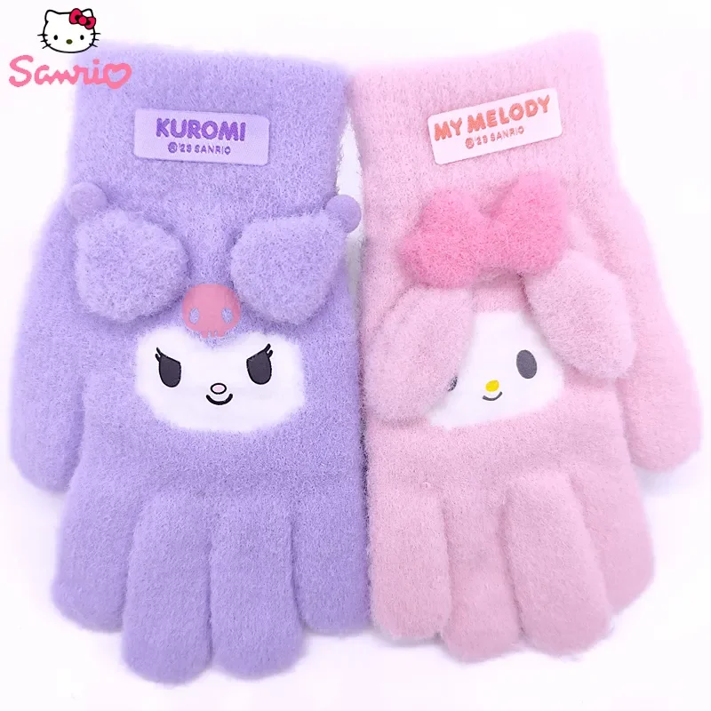 

Sanrio Children Five Finger Plush Gloves Winter Warm Kuromi Gloves Cute Cartoon Outdoor Winter Gear Gift for Girls