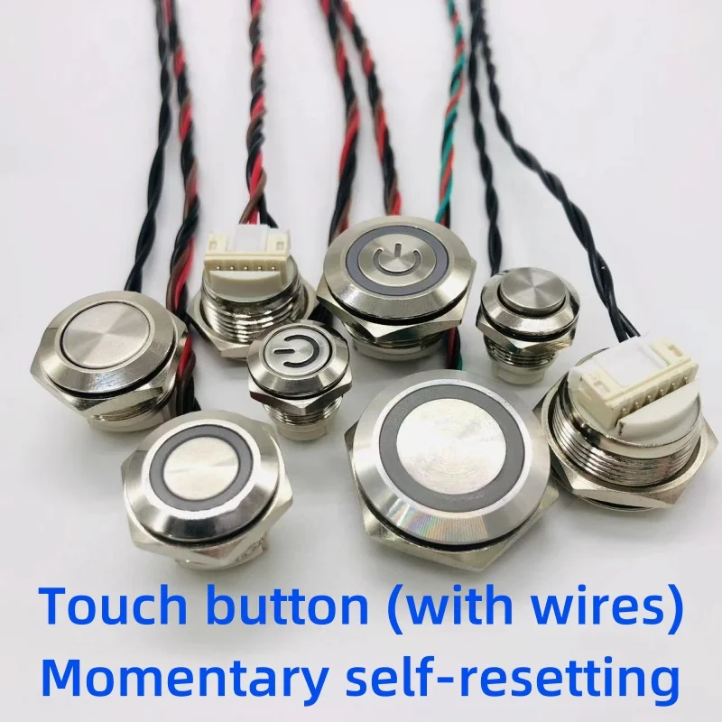 12/16/19/22/25/30MM Metal Push Button Switch with Wires Momentary Self-Reset Overtravel Ultra-thin Touch Button 3V 6V 12V 24V