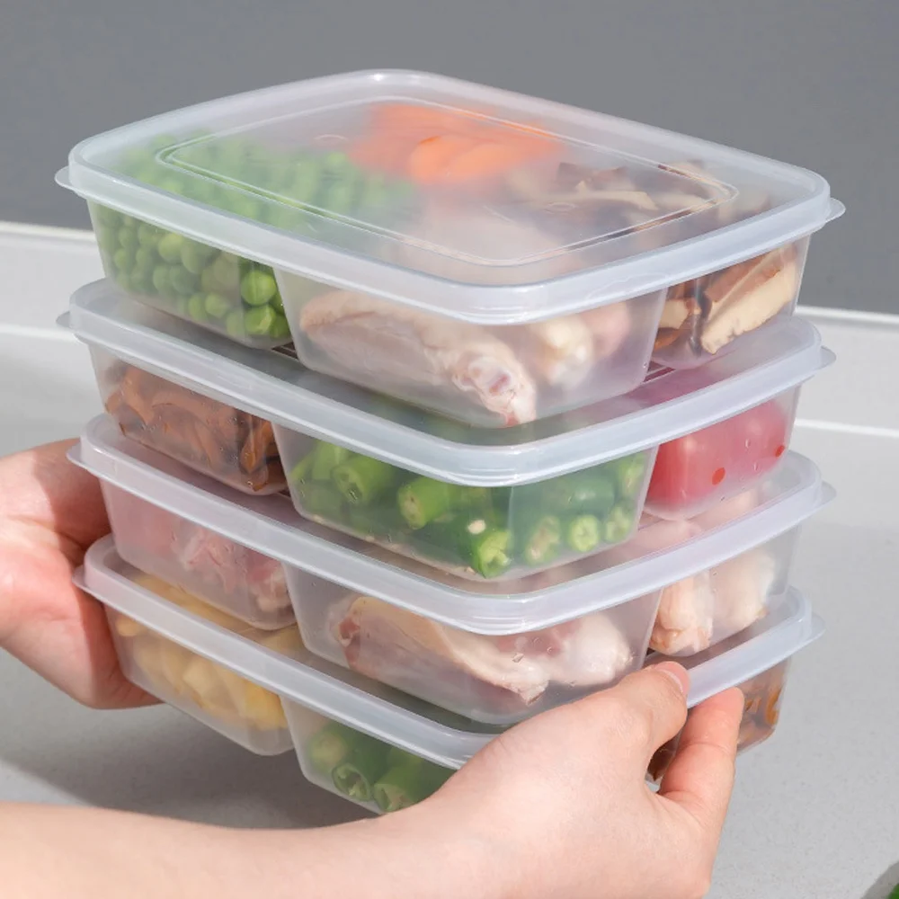 4 Grids Food Fruit Storage Box Portable Compartment Refrigerator Freezer Organizers Sub-Packed Meat Ginger Clear Meal Crisper