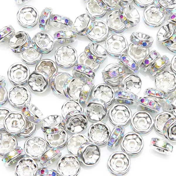 (50 Stück = 1 Los!) AAAA-Qualität 6x3MM Metall Silberbeschichtete Kristall-Strass-Rondell-Abstandsperlen 18 Farben zur Auswahl – Detail 12