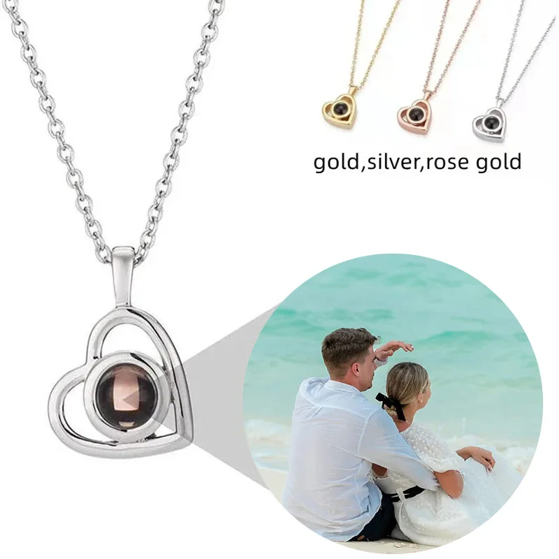 

Personalized Photo Necklace Custom Projection Photo Neckalce I Love You 100 Languages Personalized Heart Pendant Necklace Gift