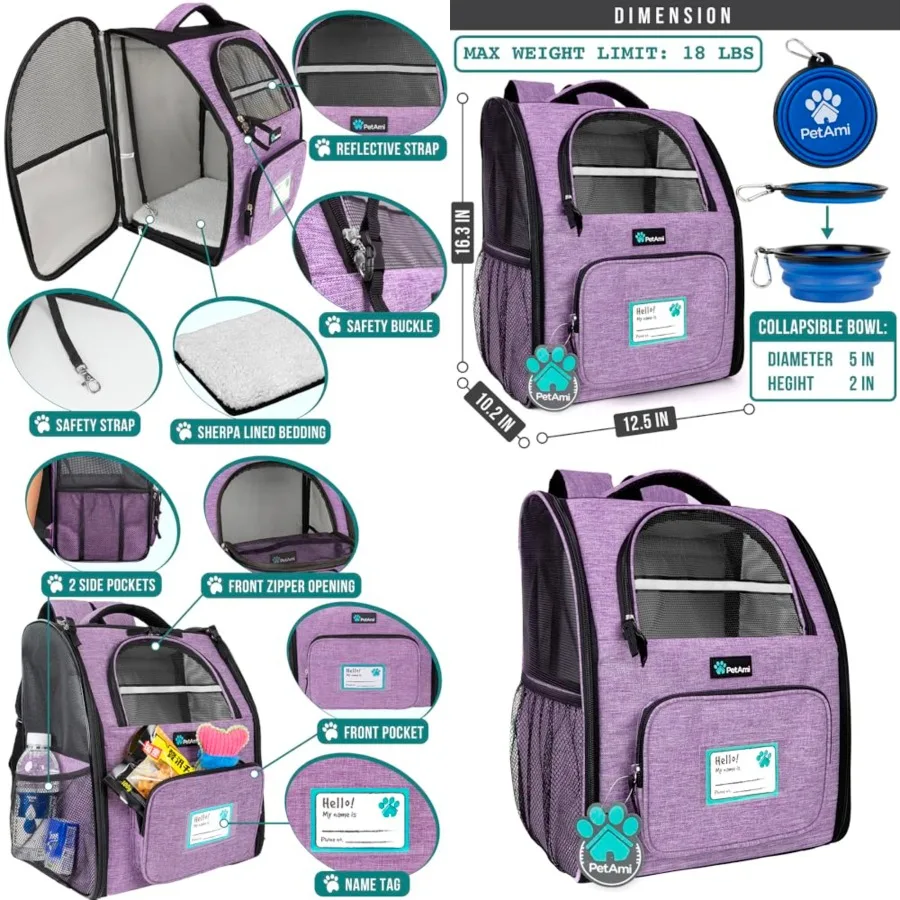 

Dog Backpack Carrier for Small Large Cat, Pet, Puppy, Ventilated Pet Hiking Backpack Travel Bag, Airline Approved Cat Backpack