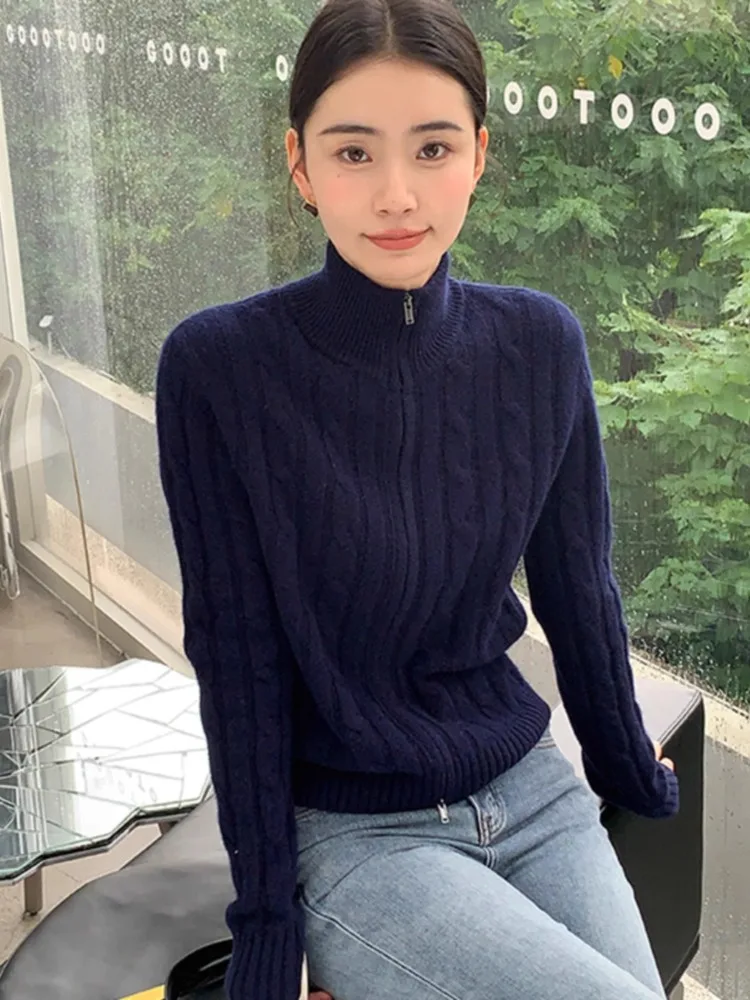 

New Advanced Short Thickened Zipper Plush Feel Knitted Cardigan Women's Autumn Winter Inner Wear Top Slim Fit Open Cardigan
