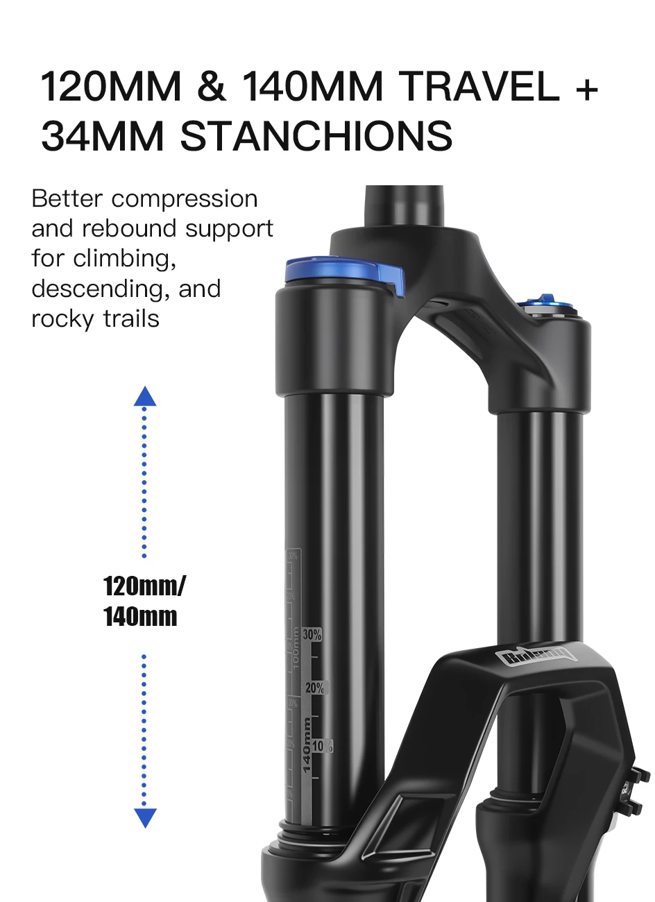 BOLANY 27,5 29er Luftgabel Fahrradaufhängung 9x100mm MTB Fahrrad Vorderstoßdämpfer 34mm Zwischenrohr Gabel Einstellbare Dämpfung Rebound – Detail 8