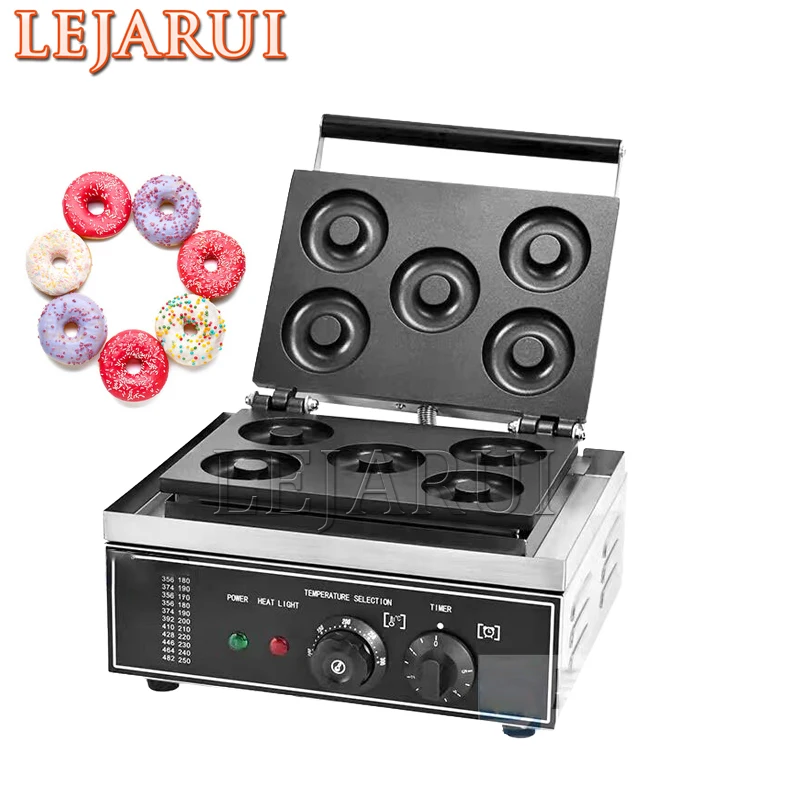 เครื่องโดนัทเชิงพาณิชย์สแตนเลส 5-กริดทำขนม 220V/110V เครื่องขนมขบเคี้ยวเชิงพาณิชย์