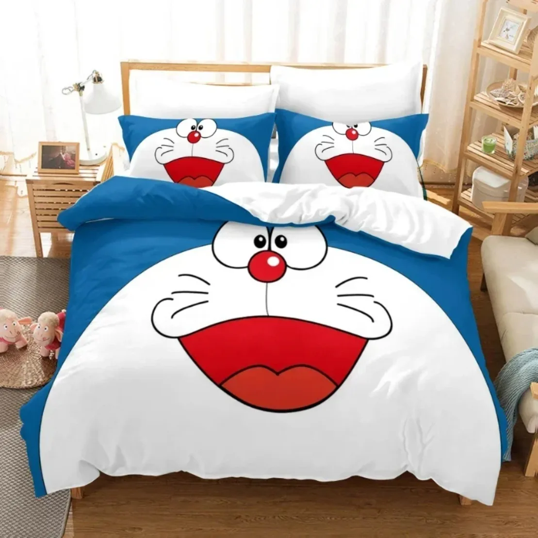 HOT Cartoon RoboCat Duvet Cover Cute D-Doraemons Bedding Sets Home Blue Printed Pillowcase Set Various sizes