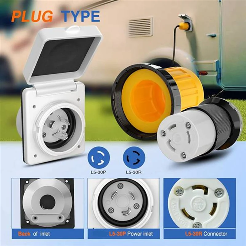 Kit d'alimentation Shore de sortie d'entrée d'alimentation A34M-RV avec protecteur de cordon de démarrage 125V NEMA L5-30P L5-30R connecteur mâle femelle, 30AMP