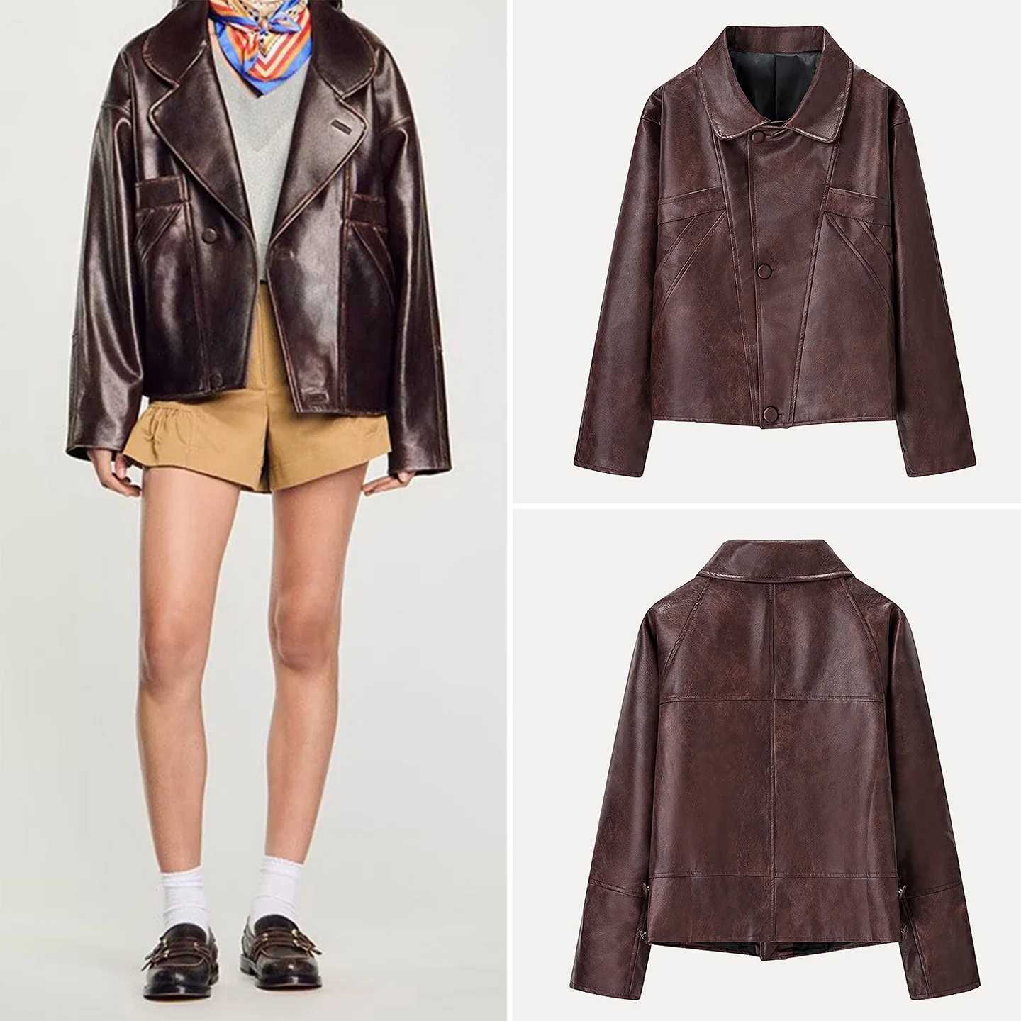 

Женская модная кожаная куртка с тремя пуговицами, универсальная персональная повседневная одежда для поездок на работу, осеннее новое поступление, бренд Z