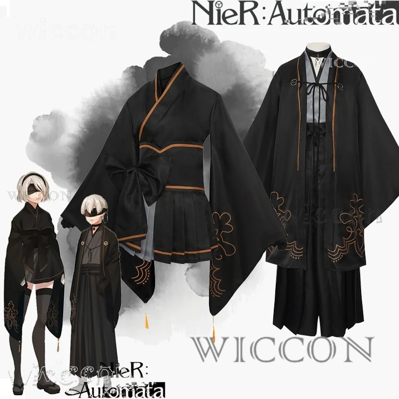 Yorha 2B 9S Cosplay Kostuum Nier Automaten Vrouwen Mannen Pruik Cosplay Kleding Kimono Stijl Halloween Party Zwarte Uniformen DOUJIN pak