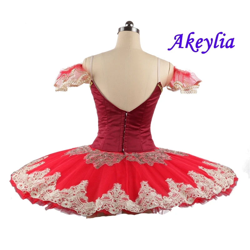 Tutu professionnel rouge sans élasticité pour femmes, vêtements de danse de ballet, crêpes de la belle au bois dormant, Costumes Tutu de Ballet classique 0261