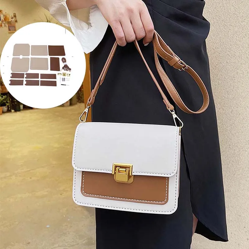 Women Leather Handbag Working Joint Color Handmade DIY Bag Set Crossbody Shoulder Bag Purse With Hardware Accessories