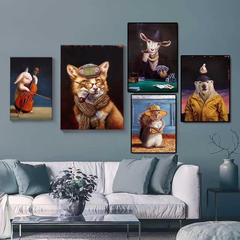 

Funny Animal Painting Personality Fashion Animal Wall Art Canvas Painting Poster Prints for Living Room Home Decoration Pictures