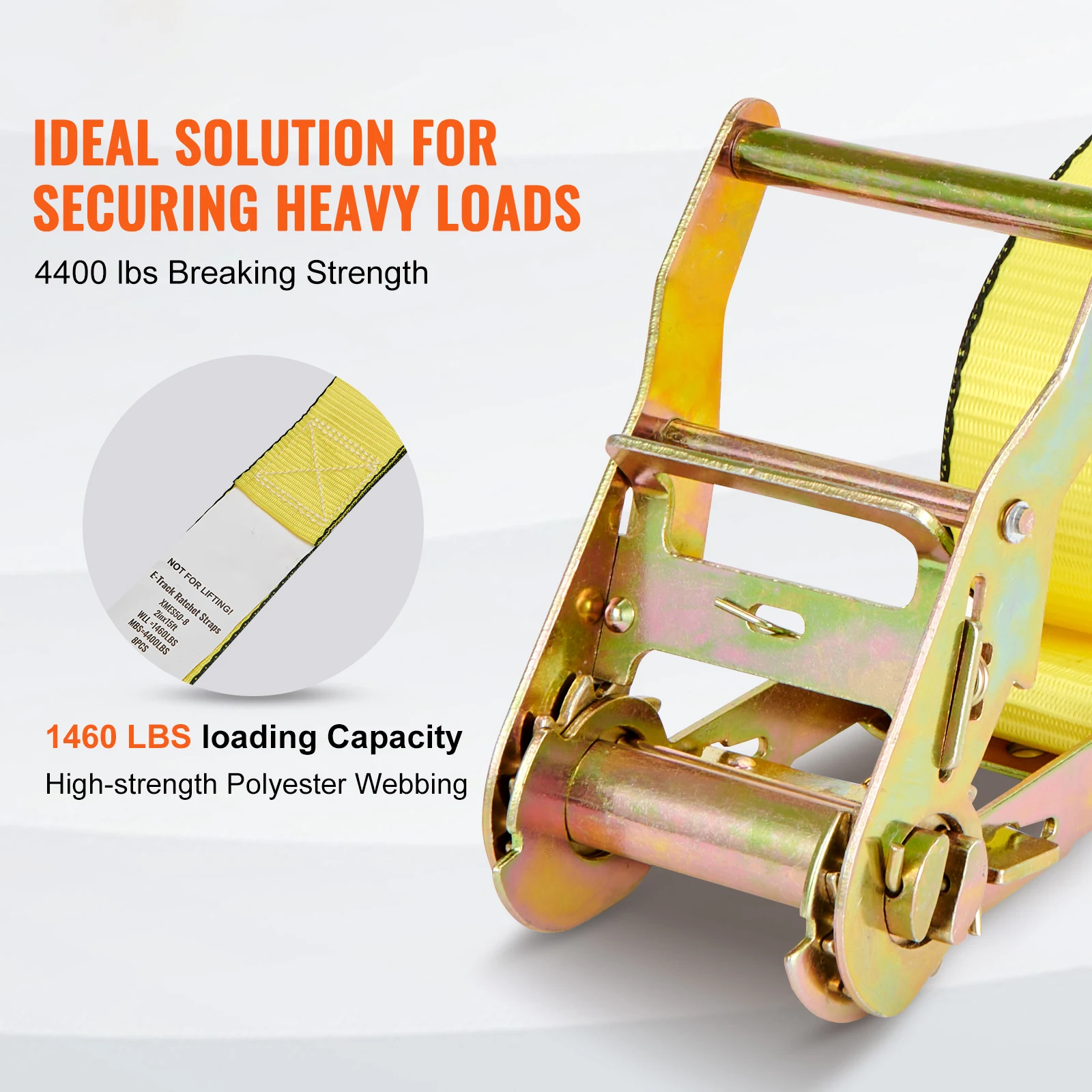 SucceBuy 8pcs 4400Lbs Ratchet Tie Down Straps E-Track Heavy Duty Strap with Hook Loop for Moving Securing Cargo Lawn Equipment