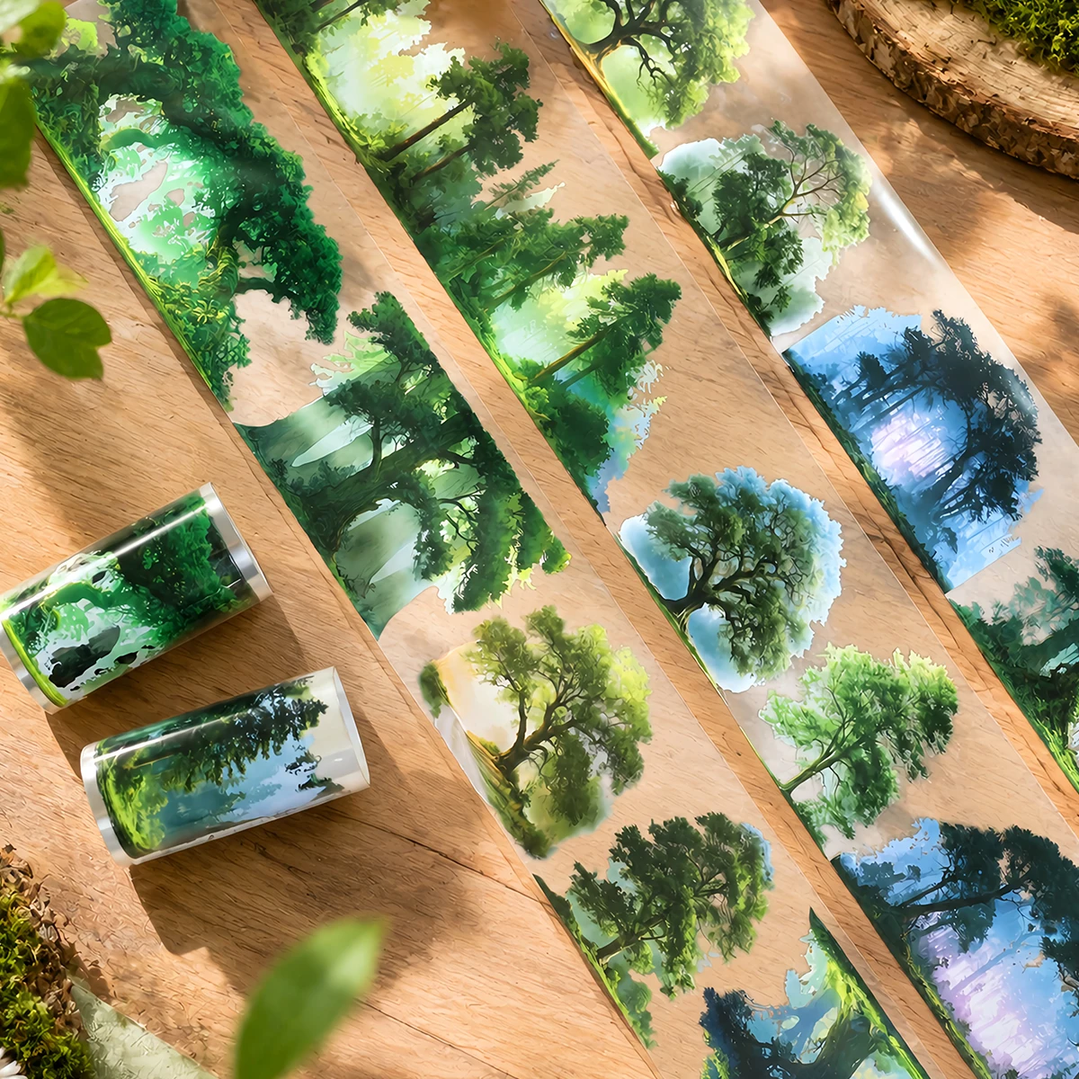 80mm*200cm Vintage Mist Forest Tree Landscape PET Tape Creative DIY Journal Material Collage Scrapbooking Stationery