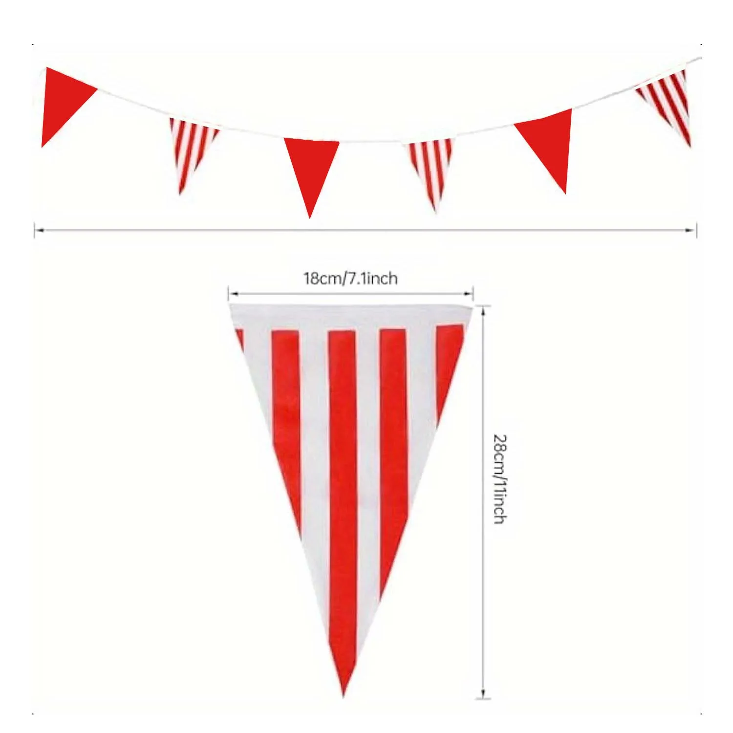 10M Red and White Banner Triangle Flag Bunting Garland Streamer for Carnival Circus Kids Birthday Wedding Outdoor Garden Hanging
