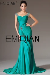 New Cap Sleeves Pleated Chiffon Evening Gowns Mermaid Evening Dresses