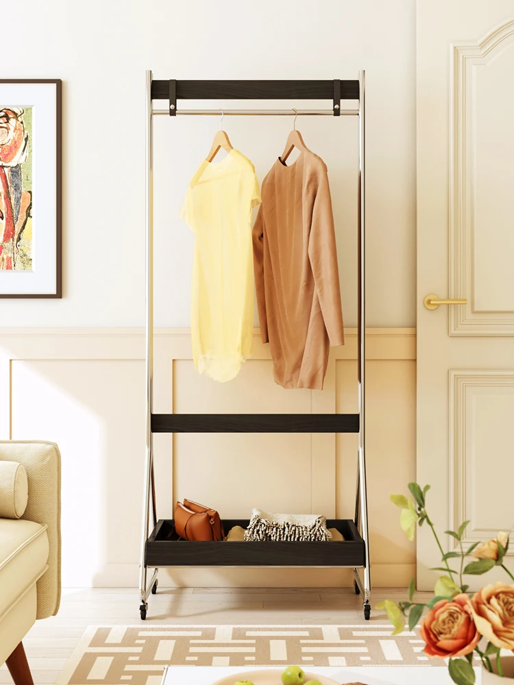 Coat rack full body mirror integrated floor stainless steel with full-length mirror hanging hanger solid wood