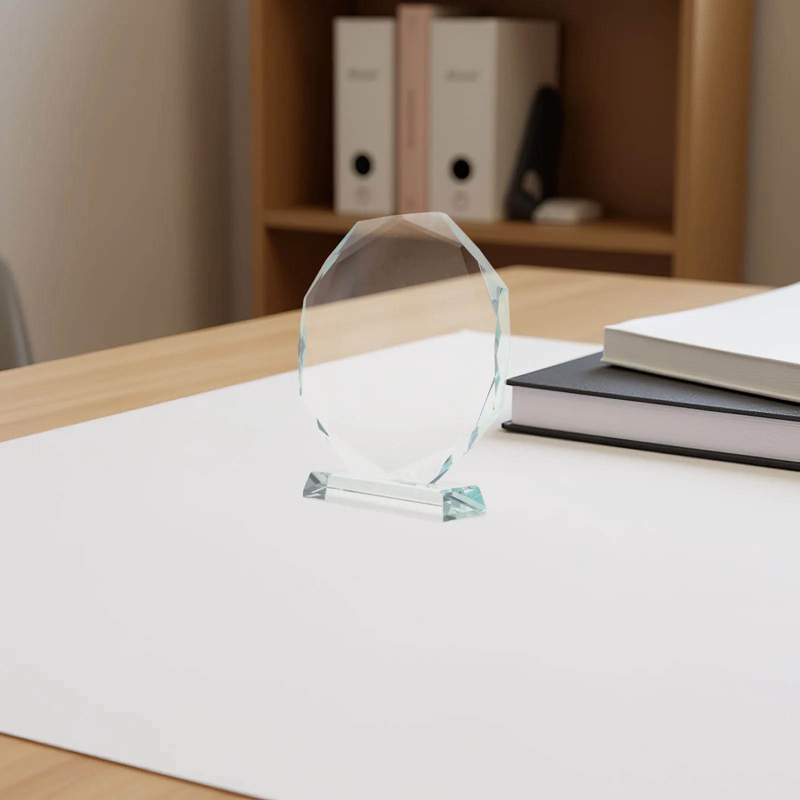 جائزة كأس كريستال 140 مم لوحة زجاجية مثمنة شفافة لتقدير التعرف على الموظفين عرض سطح المكتب تذكار تذكاري