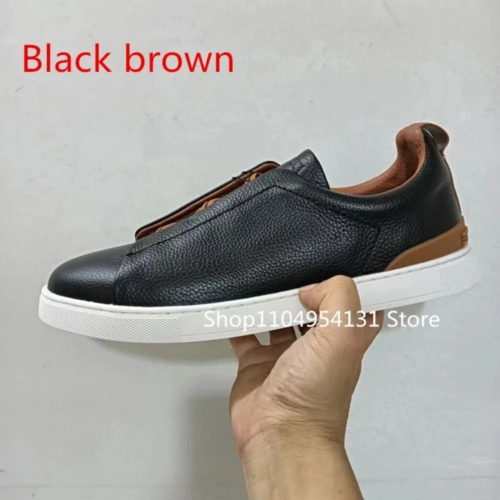 أحذية رجالية عادية أحذية تزلج جلد البقر مواسم شريط مرن متعطل المشي محرك جودة عالية جميع الجلود الأصلية #1