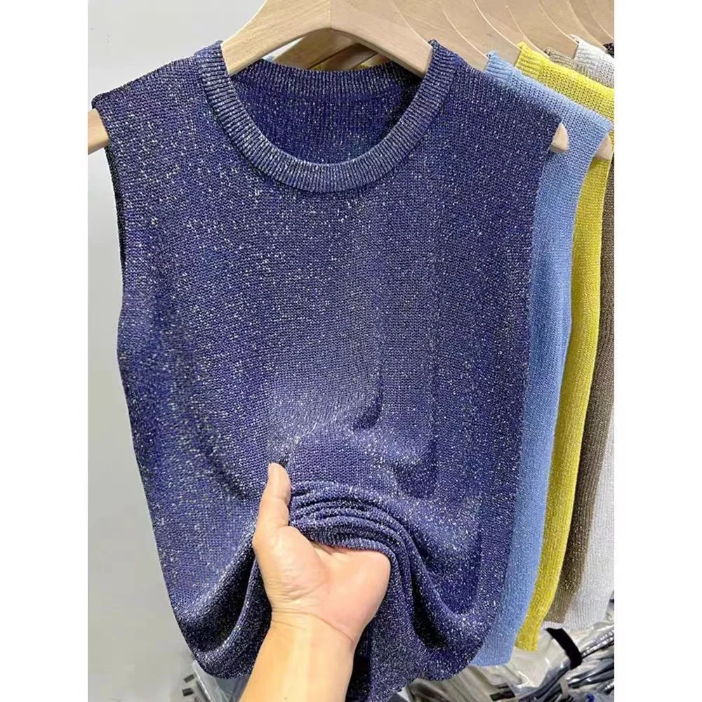 

2026 Summer Women Knitted Pullover Tank Women Thin Basic Casual Tank Tops O-neck Tees Sleeveless Loose Tops For Women