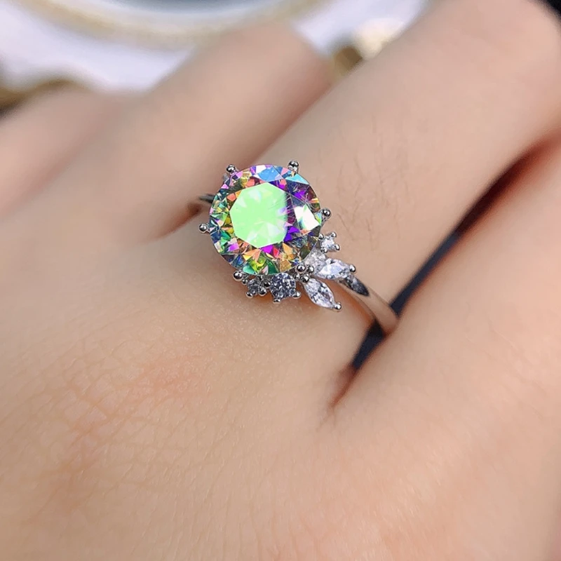 Newest 2 ct Colorful Moissanite Ring for Women Real 925 Silver Fine Jewelry Shiny Lab Diamond  Women Gift