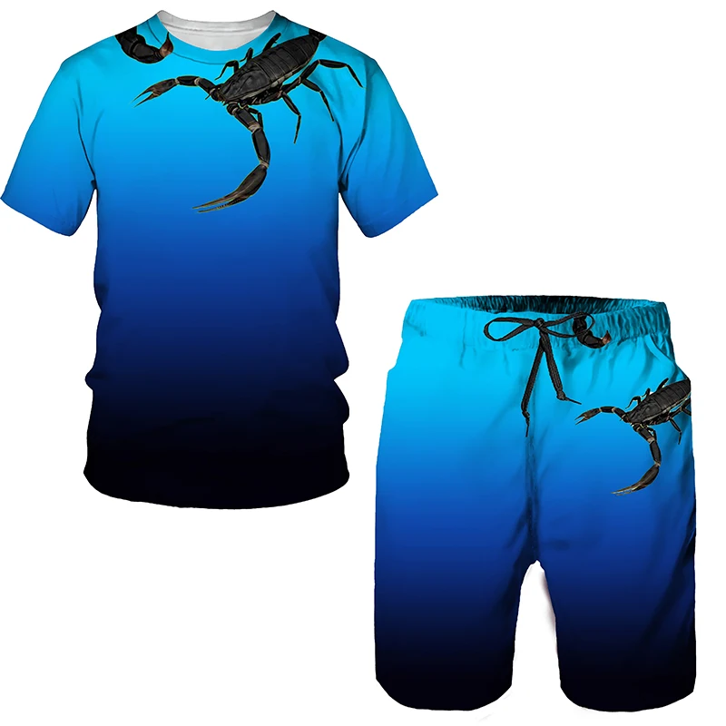 Summer Scorpion 3D Print T-Shirts Shorts Sets Men\'s Tracksuits Oversized Short Sleeve T Shirt Pants Set Man Suits Clothing