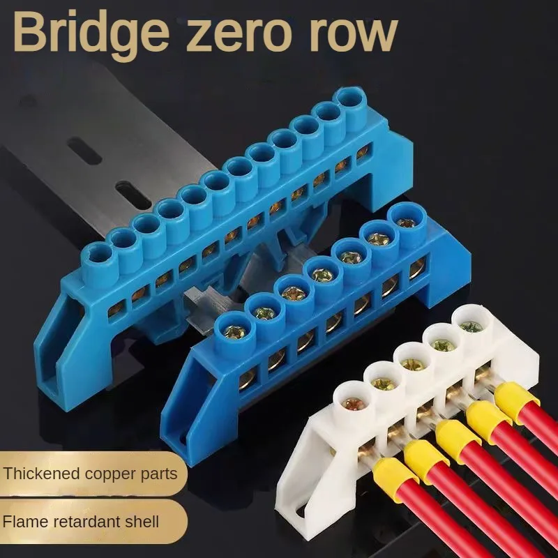 Blue White Green Bridge Design Zero Line 4-12 Pole Screw Brass Copper Grounding Strip Terminal Block Connector Earth And Neutral