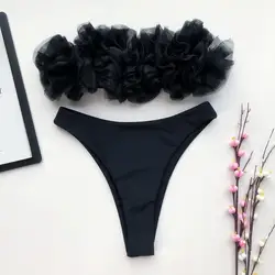 Split kostium kąpielowy Bikini z odkrytymi ramionami Set Top bez ramiączek dół z wysokim stanem Bikini Set