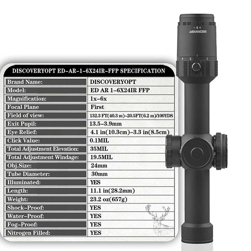 Découvreur ED-1-6X24IR avant monté fer à cheval numérique différenciation fusil de chasse vue ED lentille ultra clair résistant aux chocs