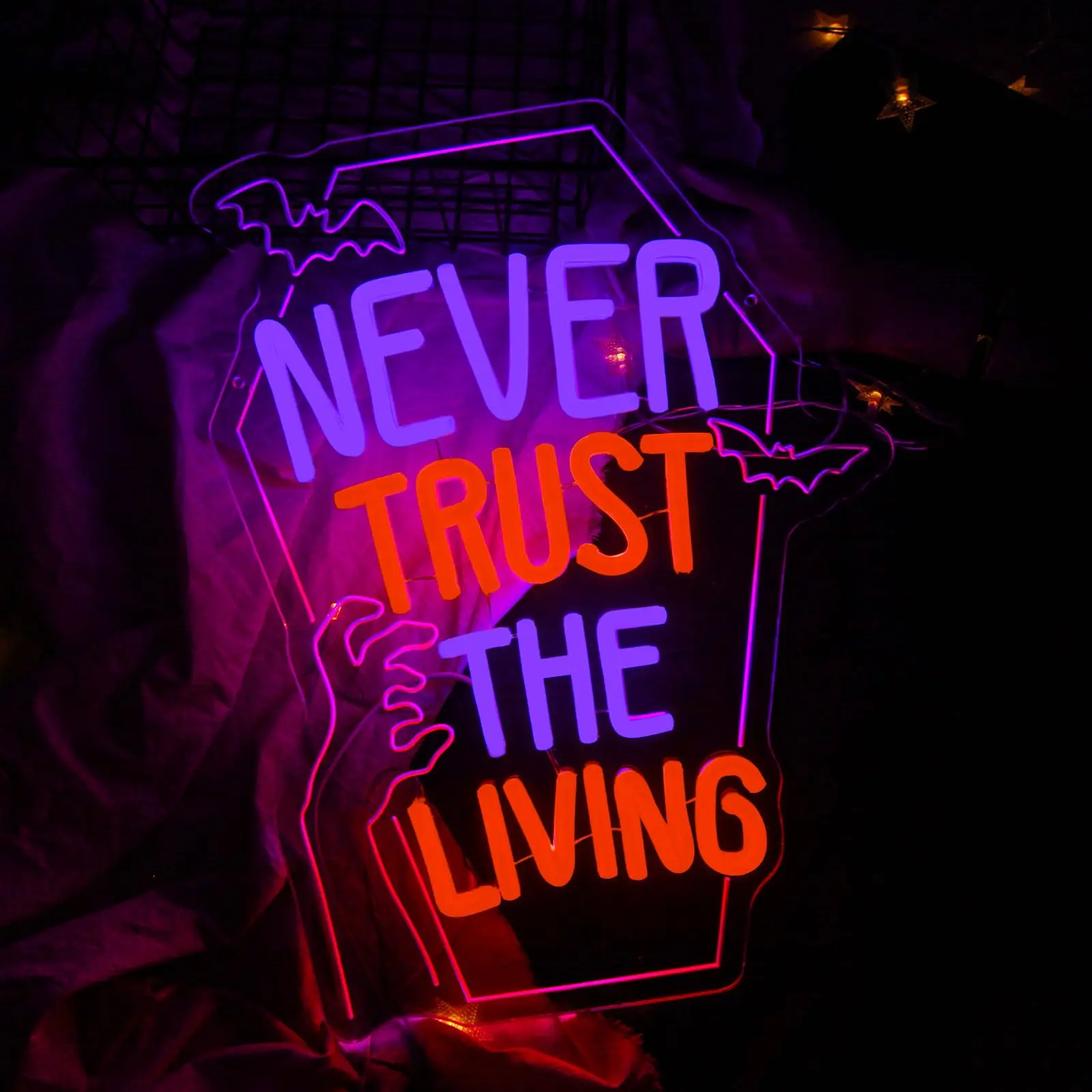 لا تثق أبدًا في علامة النيون LED المعيشة لديكور الحائط، ديكور رعب الهالوين القابل للتعتيم، غرفة الألعاب، ضوء ليلي مخيف، منزل مسكون #4