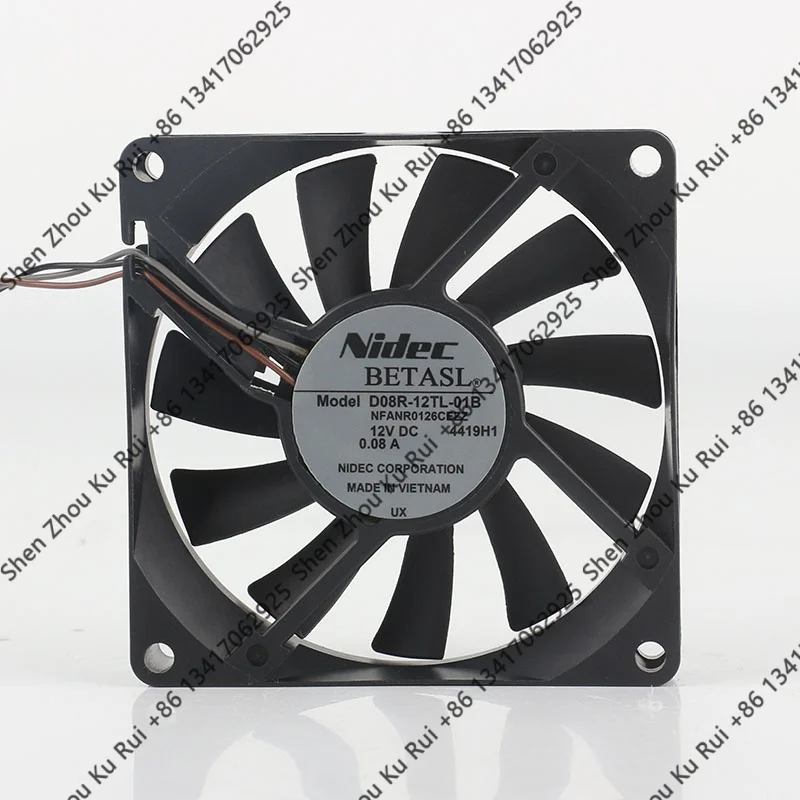 D08R-12TL-01B New Original Nidec 5V 24V 48V DC12V 0.08A AC EC 8015 80X80X15MM 8CM Silent projector Server Three-wire Cooling fan