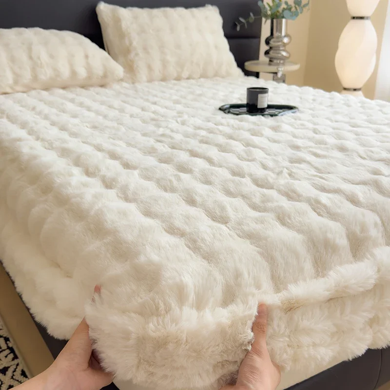 thickened rabbit plush mattress single piece winter warm plush sheet cover all-inclusive mattress protective cover