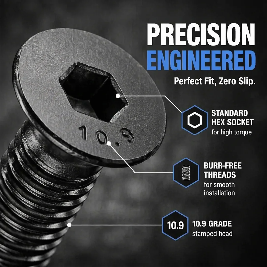 DIN7991 Carbon Steel Black Countersunk Flat Head Hex Socket Allen Screw DIY Furniture Machine Screws M2 M2.5 M3 M4 M5 M6 M8
